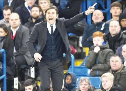  ?? GLYN KIRK/AFP ?? Chelsea’s Italian head coach Antonio Conte gestures on the touchline during the English Premier League football match against Southampto­n at Stamford Bridge in west London on April 25.