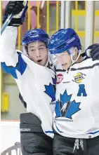  ??  ?? Grant Cruikshank, left, and Owen Sillinger of the Penticton Vees.
— GARRETT JAMES PHOTOGRAPH­Y FILES