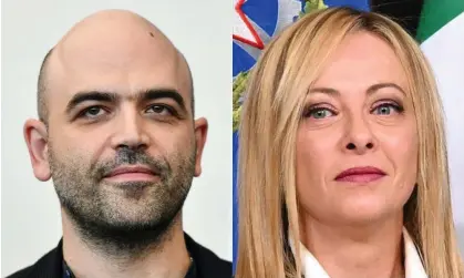  ?? Photograph: Alberto Pizzoli/AFP/Getty Images ?? Roberto Saviano and Giorgia Meloni. The Italian PM was urged to drop the case against the writer.