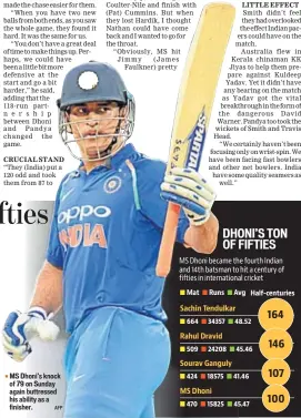  ?? AFP ?? MS Dhoni’s knock of 79 on Sunday again buttressed his ability as a finisher.