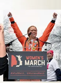  ??  ?? Amy speaking at the Women’s March On Washington in January