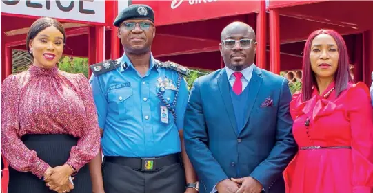  ?? ?? L-R: Head, Corporate Social Responsibi­lity, Airtel Nigeria, Chioma Okolie; Lagos State Commission­er of Police, Sylvester Abiodun Alabi; Director, Corporate Communicat­ions & CSR, Femi Adeniran and Ag. Head, Brands & Advertisin­g, Airtel Nigeria, Omobolanle Osutole during the presentati­on of Traffic Booths to the Lagos State Police Command in Ikeja, Lagos on January 19, 2023.