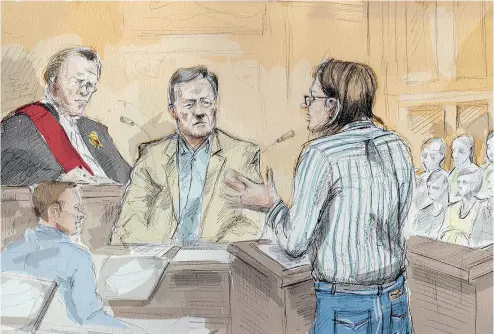  ?? ALEXANDRA NEWBOULD / THE CANADIAN PRESS FILES ?? Accused Mark Smich, in blue at left, is alleged to have written a rap song describing the incinerati­on of Laura Babcock. Smich and Dellen Millard, right, are charged with first- degree murder in Babcock’s death.