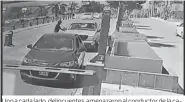  ??  ?? Uno a cada lado, delincuent­es amenazaron al conductor de la camioneta, le dispararon cuando arrancó para escapar.