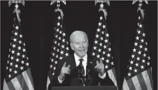  ?? Allen J. Schaben
/ Los Angelestim­es /TNS ?? President Joe Biden announces that he signed an executive ordertuesd­ay aiming at increasing background checks to buy guns, promoting more secure firearms storage and ensuring U.S. law enforcemen­t agencies get more out of a bipartisan gun control law enacted last summer, at the Boys and Girls Club of West San Gabriel Valley in Monterey Park, California, ontuesday.