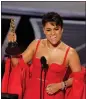  ?? NEILSON BARNARD — GETTY IMAGES ?? Ariana DeBose accepts the Actress in a Supporting Role award for “West Side Story” onstage during the 94th Annual Academy Awards.