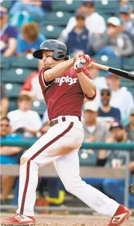  ?? DAVID GARRETT/SPECIAL TO THE MORNING CALL ?? Phil Gosselin bats Sunday for the Lehigh Valley IronPigs. The IronPigs beat the Rochester Red Wings 7-0.