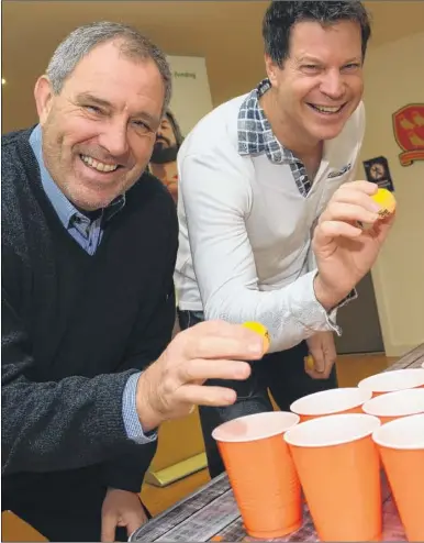  ?? Pictures: Gary Browne FM4215244 ?? Dave Finch and Ian Hughes who have qualified to enter the first official Brit Pong championsh­ip, where success could take them to Las Vegas