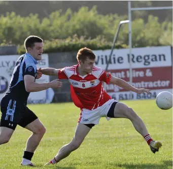  ??  ?? Kevin Banks in possession for Coolera/ Strandhill against St John’s. Pic: Carl Brennan.