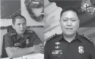  ?? / FILE, TAMPO ?? ■ HULIP: Si Police Colonel Julian Entoma (wala), gihulipan isip director sa Negros Oriental Police Provincial Office (NOPPO) ni Police Colonel Arnel Banzon sugod sa Mayo 28, 2020.