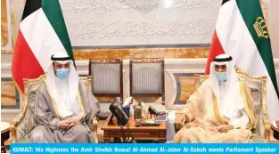  ??  ?? KUWAIT: His Highness the Amir Sheikh Nawaf Al-Ahmad Al-Jaber Al-Sabah meets Parliament Speaker Marzouq Ali Al-Ghanem. — Amiri Diwan and KUNA photos