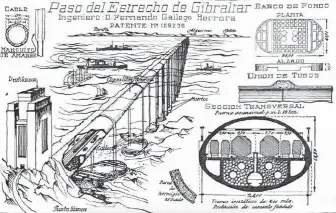  ??  ?? Arriba, proyecto de estructura para unir Europa y África elaborado por Fernando Gallego.