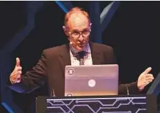  ?? Atiq ur Rehman/Gulf News ?? ■ Sir Timothy John Berners-Lee delivering his address on ‘The Future of Open Data’ at the forum in Sharjah yesterday.