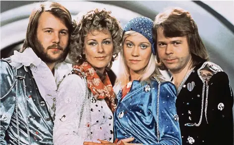  ?? FOTO: DPA ?? Die schwedisch­e Popgruppe Abba im Jahr 1974 mit Benny Andersson, Anni-Frid Lyngstad, Agnetha Fältskog und Björn Ulvaeus (v.l.).