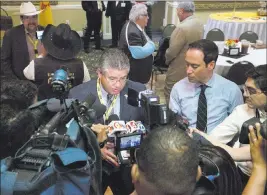  ?? Josh Bachman ?? The Las Cruces Sun News Enrique “Kiki” Vigil, Dona Ana County sheriff, speaks to the media after U.S. Attorney General Jeff Sessions spoke Wednesday in Las Cruces, N.M., at the Texas Border Sheriff ’s Coalition meeting with the Southweste­rn Border...