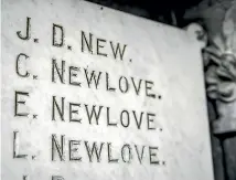  ?? GOLDEN BAY MUSEUM ?? The Newlove brothers, Charlie, Ted and Leslie, who all died in WWI, and are listed on the Takaka War Memorial (above), together at the Tapawera Military Camp. Their mother, a widowed farmer, had four sons go to war and only one return, and he was wounded.