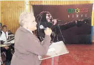  ??  ?? Mitzie Williams (left), communicat­ion manager, Bob Marley Foundation and Marie Bruce, head of the Bob Marley Foundation, pose in front of the plaque naming the Bob Marley Ensemble Room at the Alpha Institute.