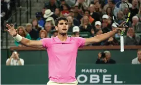  ?? ?? Carlos Alcaraz will play Jannik Sinner for a place in the Indian Wells final after his win over Felix Auger-Aliassime. Photograph: Mark J Terrill/AP