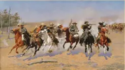  ??  ?? Frederic Remington (1861-1909), Dash for the Timber, 1889. Oil on canvas, 48¼ x 84 in.
Amon Carter Museum of American Art, Fort Worth, Texas, Amon G. Carter Collection, 1961.381.