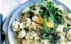  ??  ?? Many dishes, such as this risoni with cauliflowe­r and preserved lemon, can be adapted for gluten-free diets.