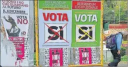  ?? AFP ?? Boards display posters pushing for a “No” vote in Italy’s referendum.