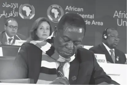  ??  ?? Delighted to sign #AfCFTA. President Mnangagwa signs a free trade area for Africa. This deal will facilitate trade across the continent, providing opportunit­ies for Zimbabwean businesses and youth.