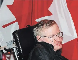  ?? DAVE CHIDLEY THE CANADIAN PRESS ?? British theoretica­l physicist Stephen Hawking, who died Wednesday, was one of the most recognizab­le faces in science.