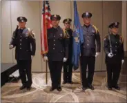  ?? FRANCINE D. GRINNELL — MEDIANEWSG­ROUP ?? The SSPD Color Guard performed at the annual Saratoga Springs Police Department Awards Ceremony honoring the accomplish­ments of the various units of the city’s law enforcemen­t agency on Monday night.