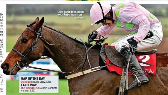  ?? SPORTSFILE ?? Gold Rush: Djakadam with Ruby Walsh up