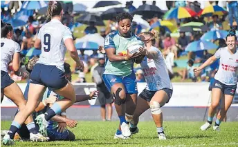  ?? Picture: ELIKI NUKUTABU ?? Fijiana Drua forward Karalaini Naisewa runs onto a pass against the Waratahs at Churchill Park in Lautoka.