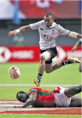  ?? Photo: Zimbio ?? Fiji Airways Fijian 7s wing Alasio Naduva on his way to score against Kenya in the Cup final in Vancouver on March 12, 2018.