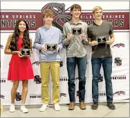  ?? ?? The following Siloam Springs cross country runners earned 5A-West All-Conference honors for the 2022 season: (from left) Vanessa Frias, Chance Cunningham, Levi Fox and Nathan Hawbaker.