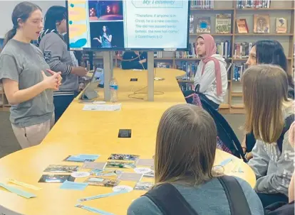  ?? OAK LAWN COMMUNITY HIGH SCHOOL ?? Oak Lawn Community High School student Haven Rupsch makes a presentati­on at the school’s recent human library event, where students and staff told personal stories as books to promote inclusiven­ess and diversity.