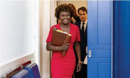  ?? ?? Karine Jean-Pierre arrives for her first briefing as White House press secretary on Monday. Photograph: Andrew Harnik/AP