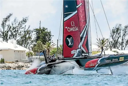  ??  ?? Team New Zealand benefitted from a late penalty by Artemis to win their latest America’s Cup race in Bermuda.