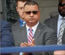  ??  ?? Trenton’s new acting Police Director Pedro Medina at the inaugurati­on of Mayor Reed Gusciora.