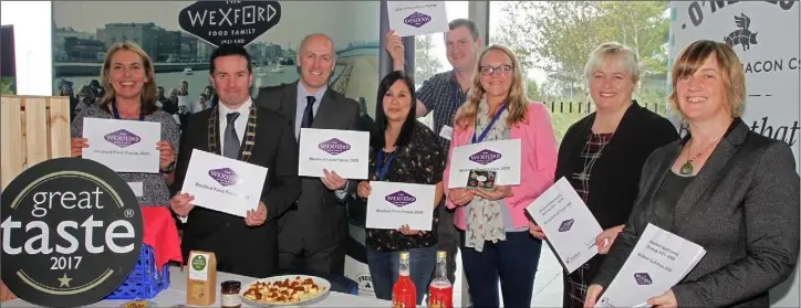  ??  ?? Wexford Food Family launch Wexford Food Focus 2020 at the Expo (from left): Catherine George, Fancy Fungi Mushrooms; Cllr John Hegarty, chairman of Wexford County Council, who launched the programme; Andrea Molloy, Clever Man Beer; Tom Sinnott, Wexford...