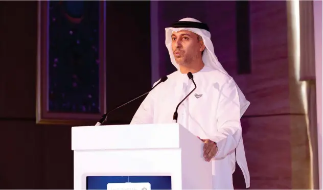  ?? WAM ?? ↑
Dr. Ahmed Bin Abdulla Humaid Belhoul Al Falasi talks about the new space law at the introducto­ry workshop.