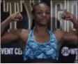  ?? CARLOS OSORIO — THE ASSOCIATED PRESS ?? Two-time Olympic gold medalist Claressa Shields poses after her weigh-in at the MGM Grand Detroit on Thursday, in Detroit. Shields will become the first woman to headline a fight card on premium cable when she fights Szilvia Szabados on Friday in...
