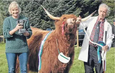  ?? Pictures: Ron Stephen. ?? The championsh­ip trophy was won by Donald MacNaughto­n, Kelty, for his fouryear-old cow, Skye 4th of Rannoch.