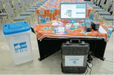  ?? — Reuters file photo ?? An electronic voting machine and a ballot box are seen inside the Congo’s electoral commission head offices at the Gombe Municipali­ty in Kinshasa.