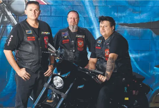  ?? Picture: Evan Morgan ?? Adrian Rogers (Buck) Peter Douglass (Petal) and Kristopher Dixon (Sod) from the Patriots Australia Townsville Chapter, which is holding a charity ride for Legacy on Saturday.