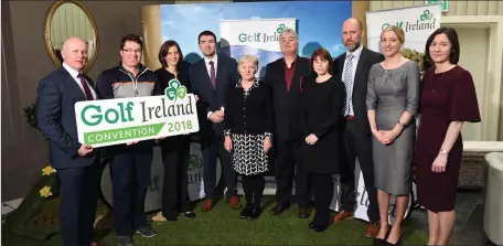  ??  ?? Minister of State for Tourism and Sport, Brendan Griffin T.D., welcomed 35 of the world’s top internatio­nal golf tour operators to Killarney for Fáilte Ireland’s 2018 Golf Ireland Convention, a showcase of the country’s top-class golfing experience­s on Tuesday. Also in photo at the Great Southern Hotel are from left, Martin Donnelly, Failte Ireland, Tom Kennedy Expert Travel, Trish Covarr, Aghadoe Heights Hotel, Minister Brendan Griffin, Helen Clifford, Beaufort Golf Club, Steve Fahey, Ceann Sibeal, Clodagh Stanley, Fota Island, Paul Mockler, Failte Ireland, Karen Fleming, GSH, Killarney and Marie Galvin, Ballygarry Hotel.Photo: Don MacMonagle