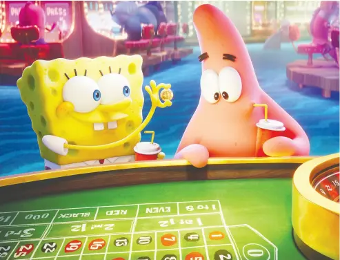  ?? Photos: Paramount
Animation ?? Spongebob (voiced by Tom Kenny) and Patrick (voiced by Bill Fagerbakke) go to, of course,
Atlantic City in The Spongebob Movie: Sponge on the Run.