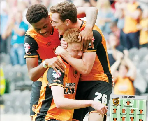  ?? PICTURES: Action Images ?? ROARING START: Sam Clucas celebrates with his Tigers team mates