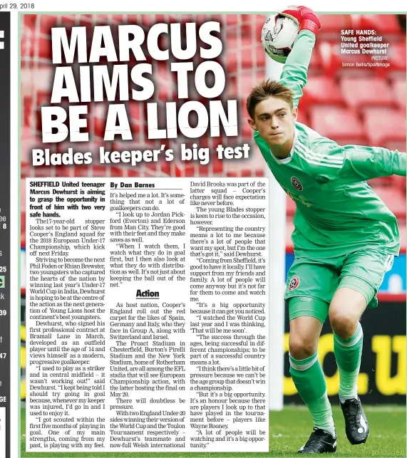  ?? PICTURE: Simon Bellis/Sportimage ?? SAFE HANDS: Young Sheffield United goalkeeper Marcus Dewhurst