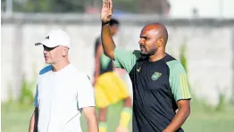  ?? RICARDO MAKYN/CHIEF PHOTO EDITOR ?? Assistant coach Rodolph Austin (right) conducting a national under-20 team training session with head coach John Wall (left) at the UWI-JFF Captain Horace Burrell Centre of Excellence on Saturday, February 17, 2024.