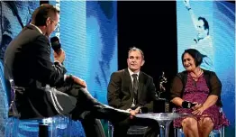  ?? GETTY IMAGES ?? New Zealand Rugby’s volunteer of the year, Irene Eruera-taiapa, right, is interviewe­d on stage with referee of the year Glen Jackson.