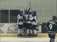  ?? JOE BOYLE — MEDIANEWS GROUP ?? Saratoga celebrates Huck Patton’s goal on February 17 against