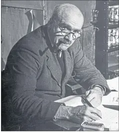  ??  ?? Famed scientist JBS Haldane at his writing desk in 1941. As a boy he was dropped into Loch Striven, below, in an old diving suit like the one pictured left